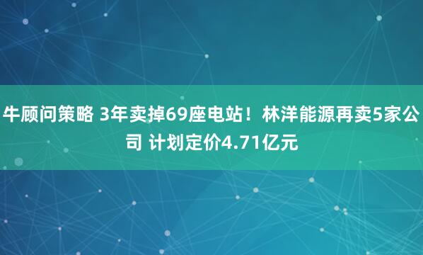 牛顾问策略 3年卖掉69座电站！林洋能源再卖5家公司 计划定价4.71亿元
